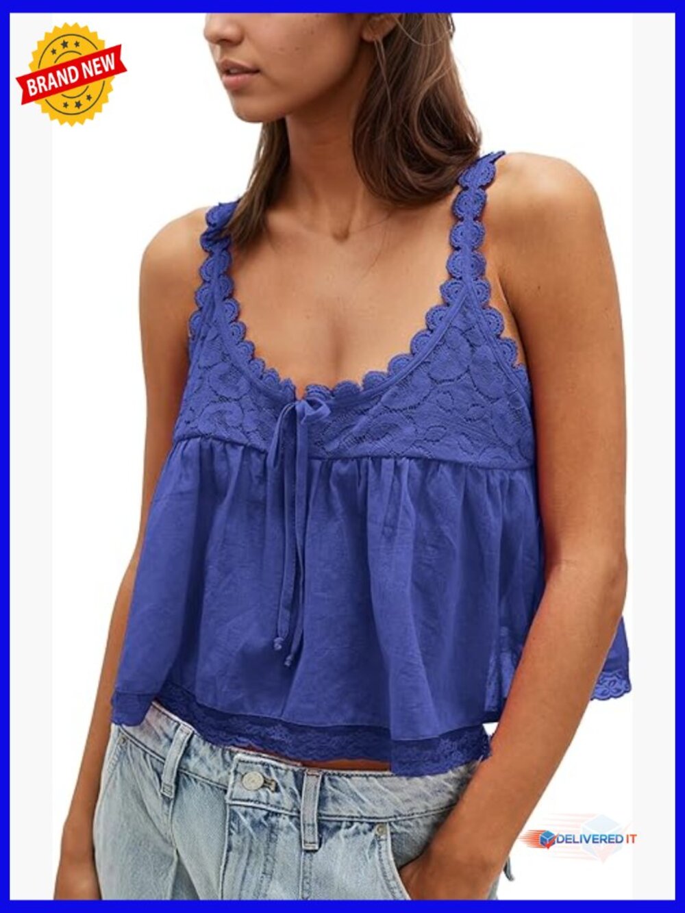 Boho Lace Crop Tank Top - Sleeveless Babydoll Blouse Cute Summer Tops